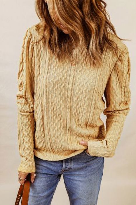 Textured Puffy Sleeve Knit Sweater