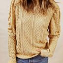 Small Yellow Khaki Textured Puffy Sleeve Knit Sweater