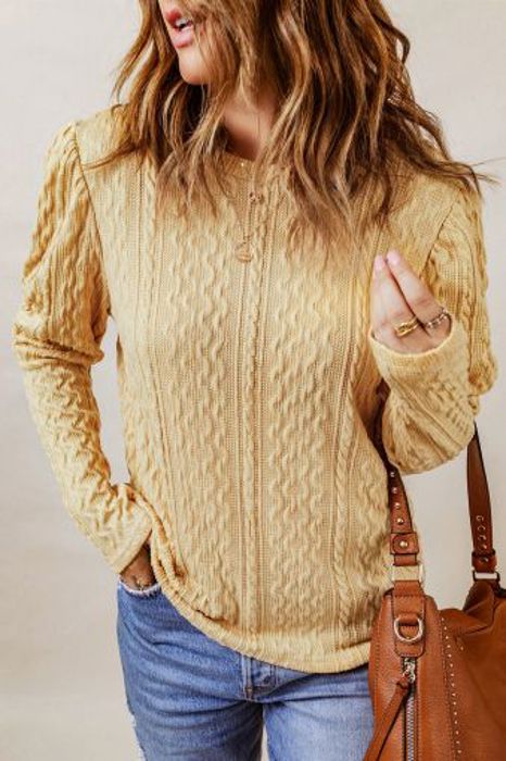 Textured Puffy Sleeve Knit Sweater