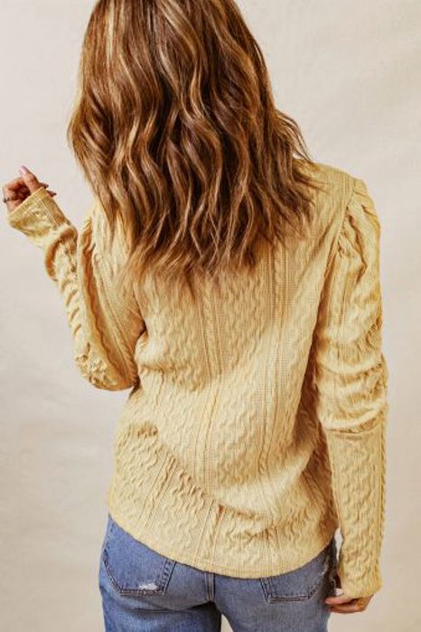 Textured Puffy Sleeve Knit Sweater