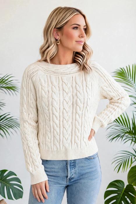 Cable Knit Drop Shoulder Sweater | S-XL
