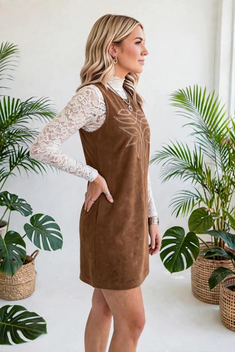 Geometric Stitch Corduroy Mini Dress | S-XL