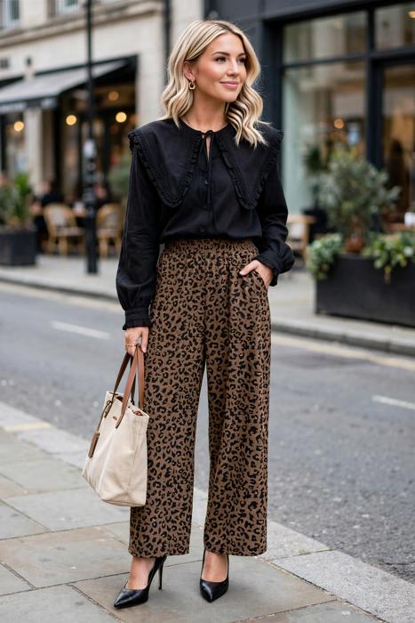 Leopard Print High-Waisted Corduroy Pants | S-XL
