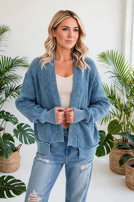 Mineral Wash Patchwork Open Knit Cardigan | S-XL