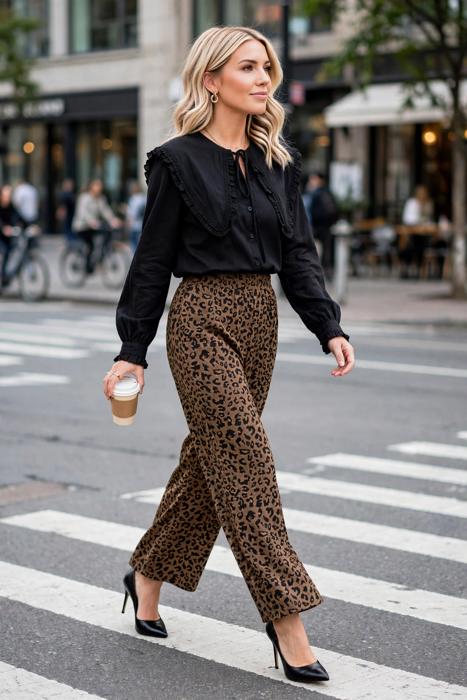 Leopard Print High-Waisted Corduroy Pants | S-XL