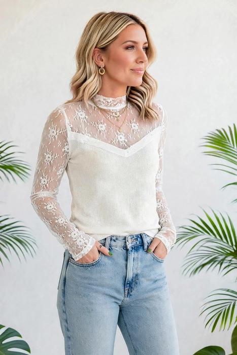 Floral Lace Mesh Long Sleeve Top | S-XL
