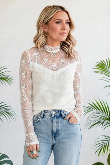 Floral Lace Mesh Long Sleeve Top | S-XL