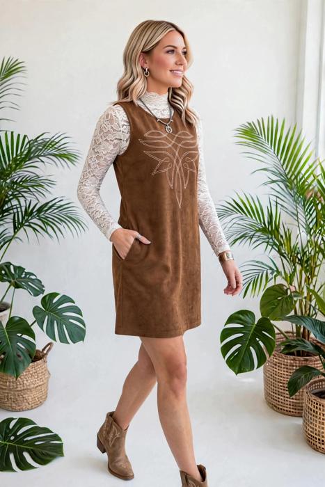 Geometric Stitch Corduroy Mini Dress | S-XL
