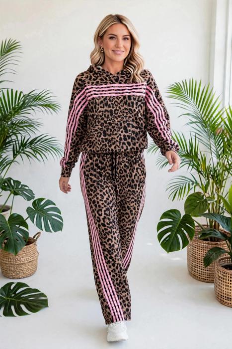 Striped Detail Leopard Matching Set | S-XL