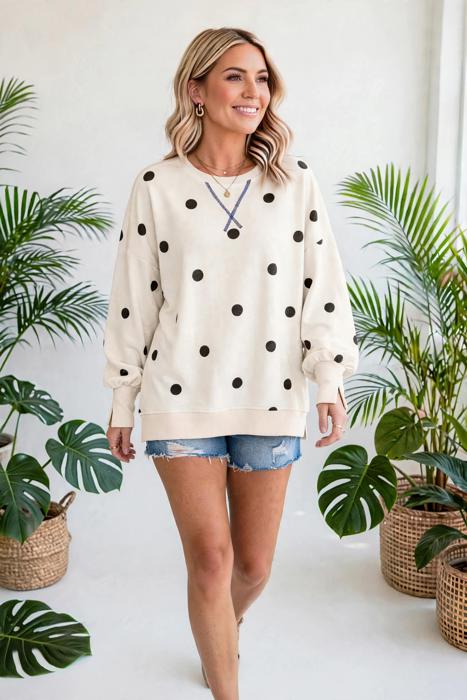 Polka Dot Loose-Fit Long Sleeve Top | S-XL