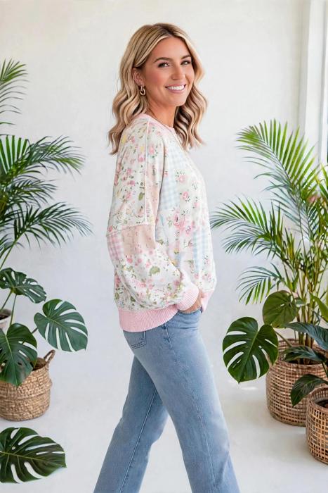 Floral Twist Trim Long Sleeve Top | S-XL