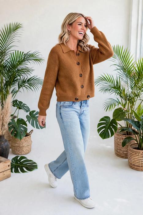 Button Front Long Sleeve Knit Cardigan | S-XL