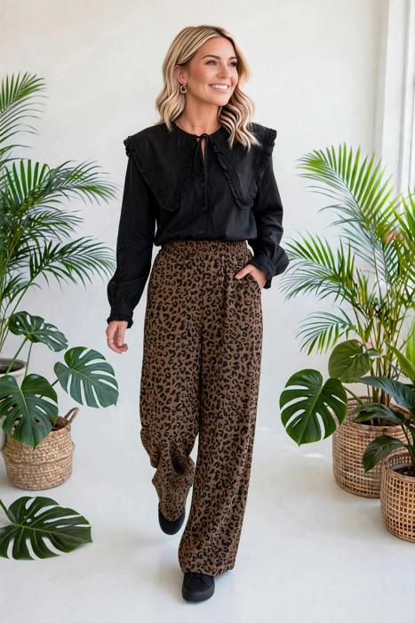 Leopard Print High-Waisted Corduroy Pants | S-XL