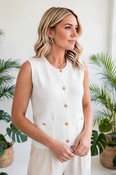 Solid Knit Sweater Vest with Front Pockets | S-XL