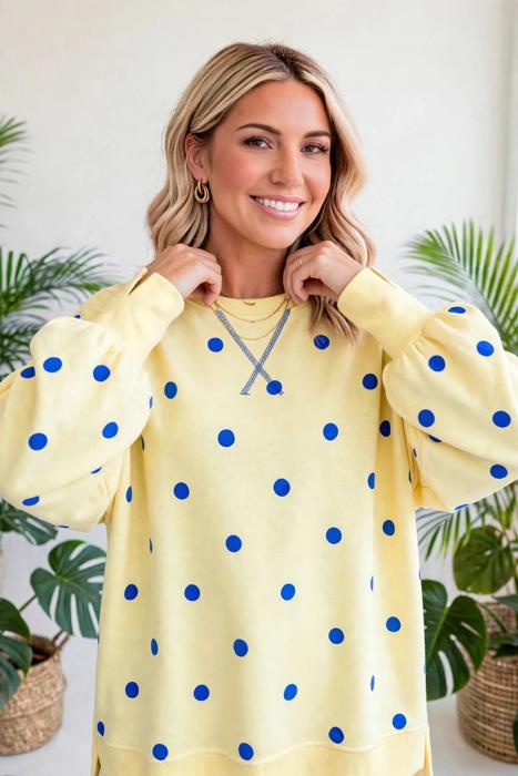 Polka Dot Loose-Fit Long Sleeve Top | S-XL