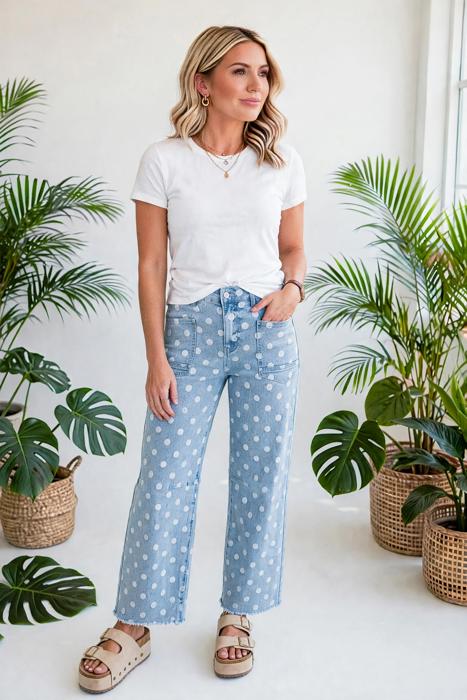Polka Dot Slim Fit Denim Jeans