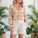  Floral Print V-Neck Long Sleeve Blouse | S-XL