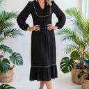  Collared V-Neck Leopard Trim Maxi Dress | S-XL