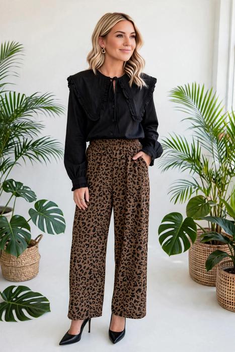 Leopard Print High-Waisted Corduroy Pants | S-XL