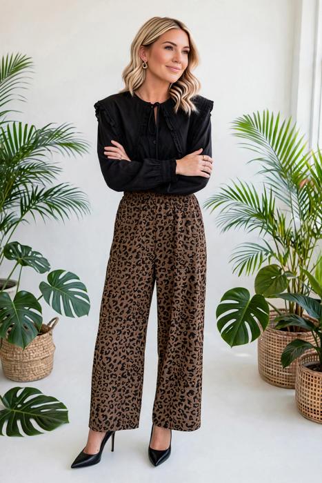 Leopard Print High-Waisted Corduroy Pants | S-XL