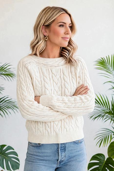 Cable Knit Drop Shoulder Sweater | S-XL