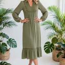  Collared V-Neck Leopard Trim Maxi Dress | S-XL