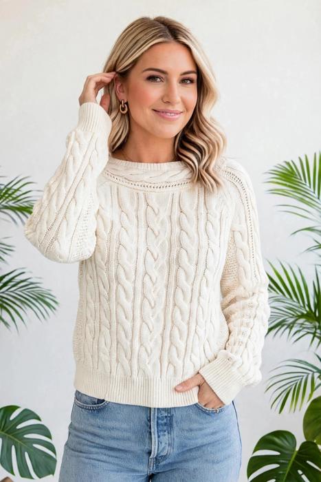Cable Knit Drop Shoulder Sweater | S-XL