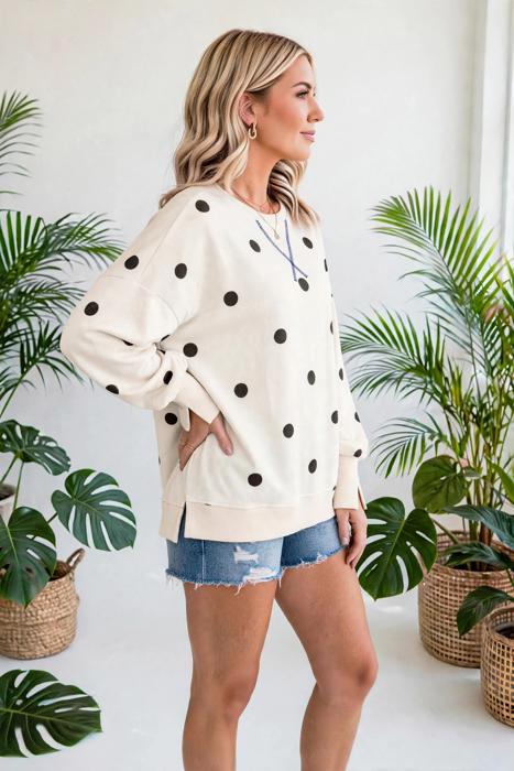 Polka Dot Loose-Fit Long Sleeve Top | S-XL