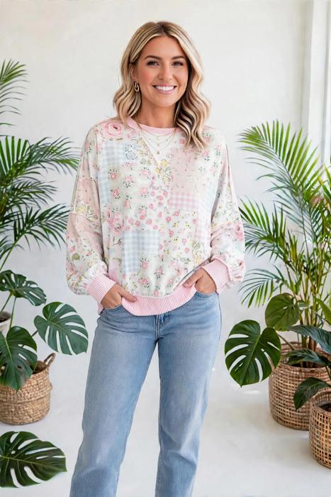 Floral Twist Trim Long Sleeve Top | S-XL