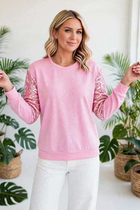Sequin Round Neck Pullover Top | S-XL