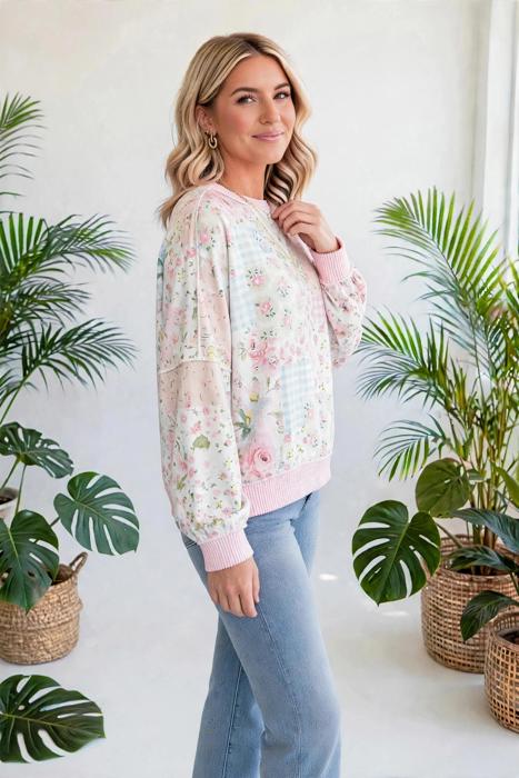 Floral Twist Trim Long Sleeve Top | S-XL