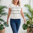  Striped Short Sleeve Button Front Cardigan | S-XL