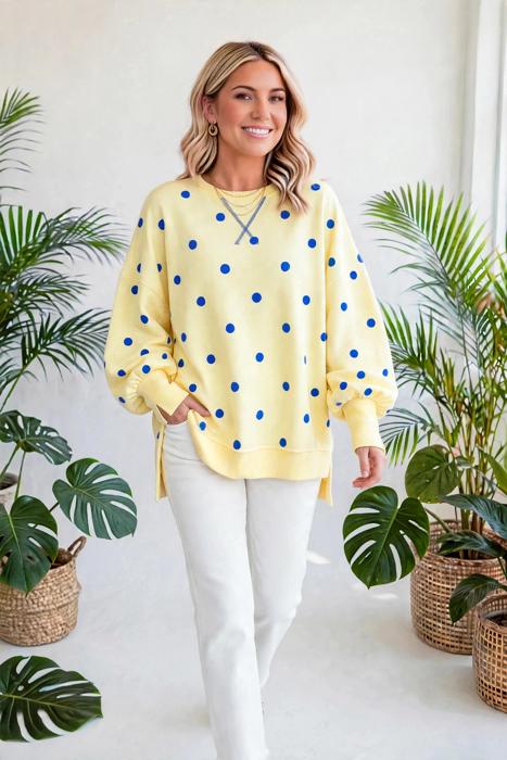 Polka Dot Loose-Fit Long Sleeve Top | S-XL
