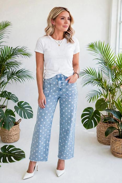 Polka Dot Slim Fit Denim Jeans