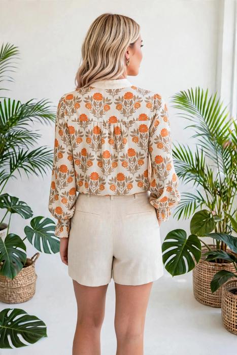 Floral Print V-Neck Long Sleeve Blouse | S-XL