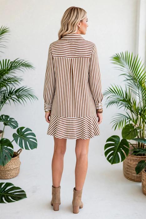 Striped Ruffle Hem Collared Mini Dress | S-XL