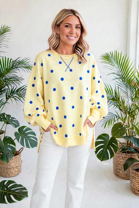 Polka Dot Loose-Fit Long Sleeve Top | S-XL