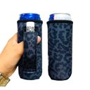Black Leopard Slim Can Handler 12oz Pocketed Slim Can Handler