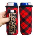Red Plaid w/ Leopard Slim Can Handler 12oz Pocketed Slim Can Handler