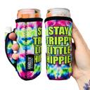 Stay Trippy Little Hippie Slim Can Handler 12oz Pocketed Slim Can Handler