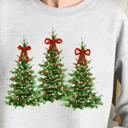  Coquette Christmas Tree Red - Elegant Holiday Crew Neck Sweatshirt, Red Bow Festive Top, Classic Green Tree Graphic, Cozy Winter Christmas Gift