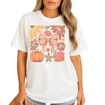Boho Fall Pumpkin Coquette Graphic Tee Trendy Autumn Aesthetic Vintage Harvest Shirt for Women