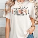  Grateful Thankful Blessed Vintage Distressed Graphic Tee Fall Autumn Inspirational Shirt for Women