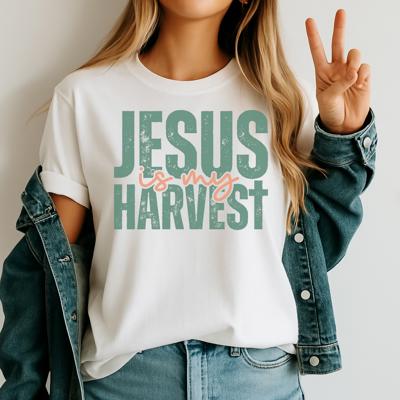 Jesus is My Harvest Christian Graphic Tee – Faith-Based Fall Shirt, Inspirational Bible Verse Top, Rustic Thanksgiving Outfit for Women