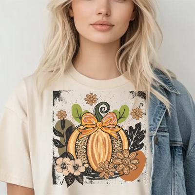 Floral Leopard Pumpkin Fall Graphic Tee – Vintage Boho Autumn Top, Trendy Thanksgiving Shirt, Cozy Seasonal Outfit for Women