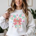  Colorful Christmas Candy Cane - Bright Coquette Holiday Crew Neck Sweatshirt, Pink Bow Festive Top, Cute Pastel Winter Shirt, Girly Christmas Gift