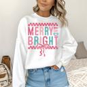  Merry and Bright Coquette Christmas - Pink and Teal Holiday Crew Neck Sweatshirt, Cute Bow Festive Top, Girly Winter Graphic, Trendy Christmas Gift