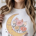 Take a Moment to Breathe - Boho Moon and Flowers Crew Neck Sweatshirt, Mindful Graphic Top, Positive Affirmation Shirt, Self Care Gift for Women