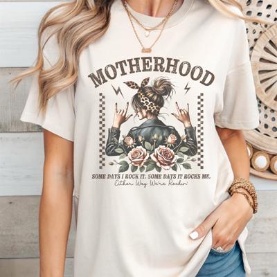 Motherhood Rocks Graphic Tee – Cool Mom Shirt, Funny Retro Band Style Top, Gift for Rockstar Moms and Music Lovers