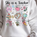  She is a Teacher Doodles Crewneck Sweatshirt – Cute Boho Teacher Pullover, Back to School Gift, Inspirational Educator Graphic Top